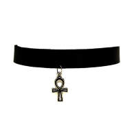 Черный кожаный чокер Ankh