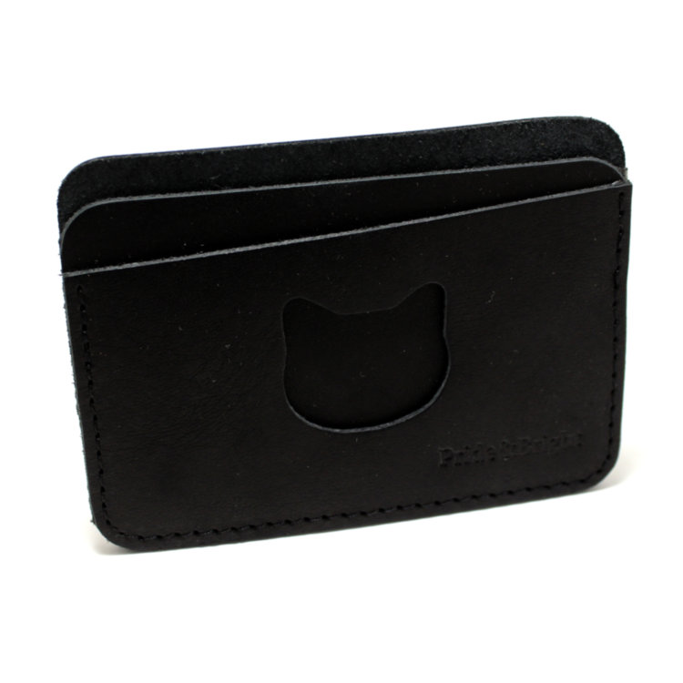 Маленькое черное портмоне-визитница Upocket Black Cat из натуральной кожи Артикул: PRT002BL