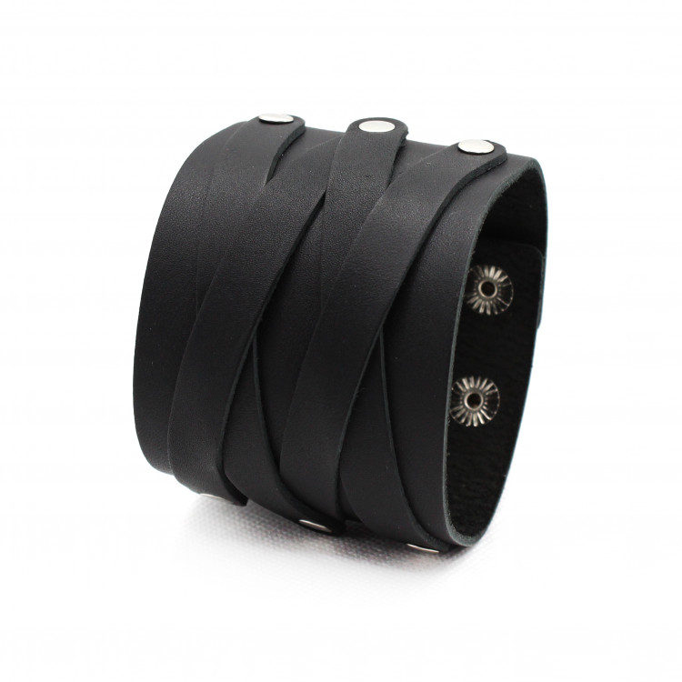 Широкий черный браслет XX W395S Cuff с плетением в стиле готика Артикул: 3295BL