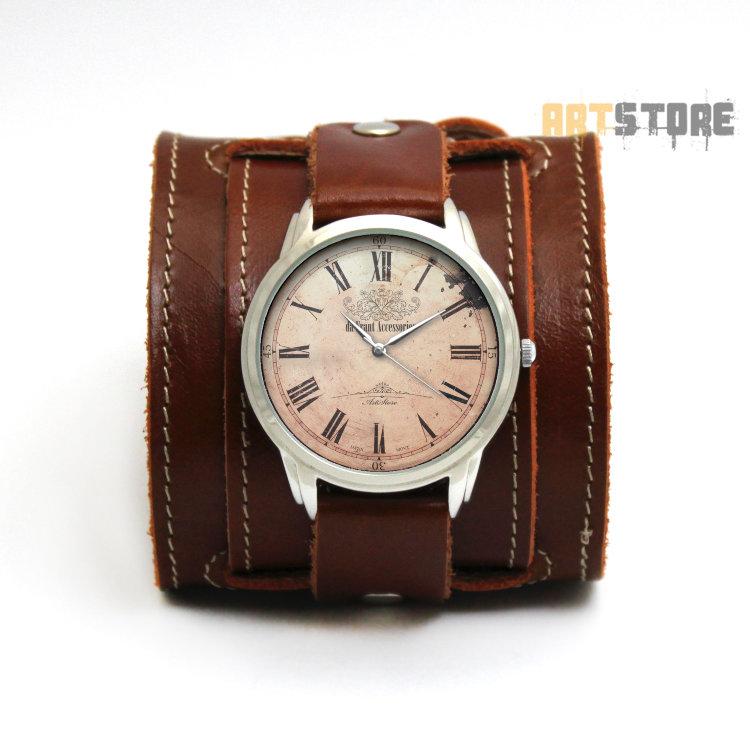 Наручные часы da Frant на широком ремешке коньячного цвета Артикул: DFNW5422ST