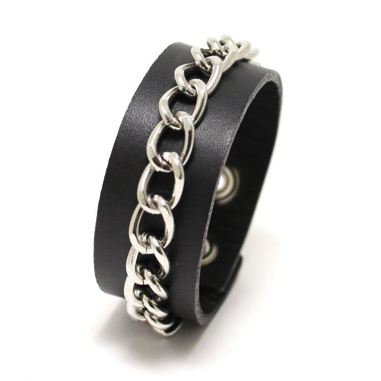 Чёрный браслет на руку Chains с пришитой цепью на кнопках Артикул: 2755BL