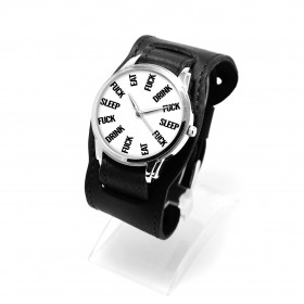 Наручные часы Fuck Eat Sleep на прошитом кожаном ремешке с подложкой