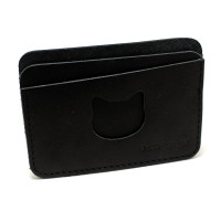 Маленькое черное портмоне-визитница Upocket Black Cat из натуральной кожи