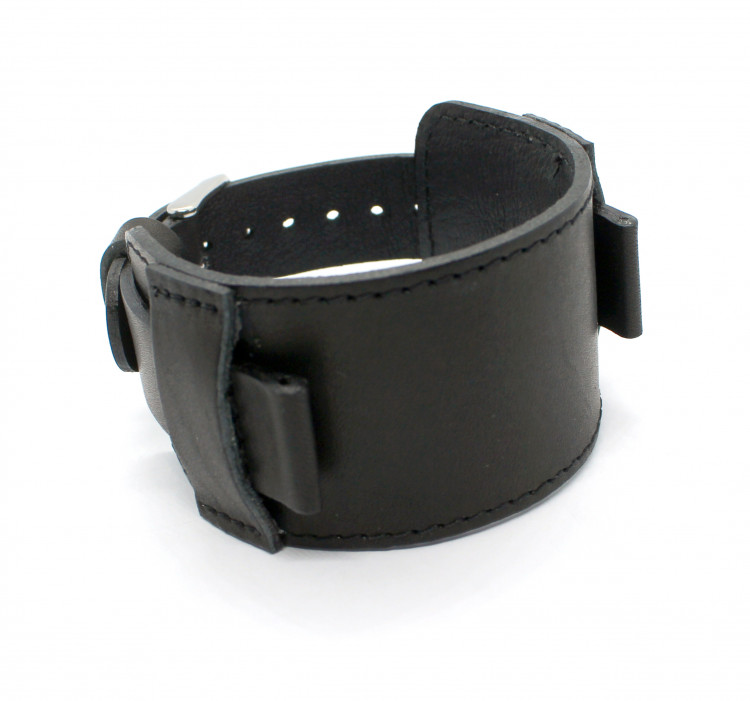 Черный кожаный ремешок для часов Model D с широкой платформой Артикул: WS844522BL