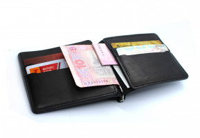 Чорне шкіряне портмоне Flex MC з затискачем для грошей і відділеннями для пластикових карт