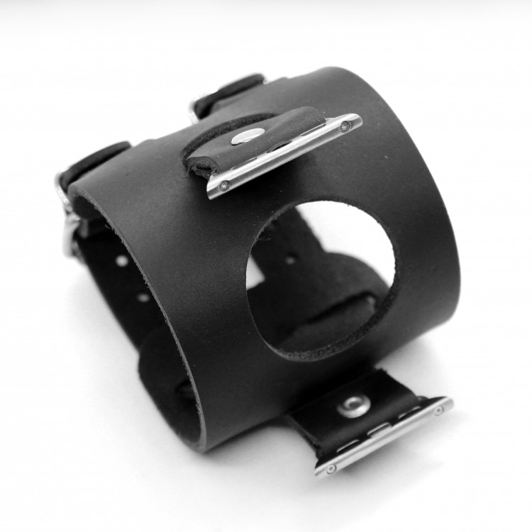 Широкий чорний шкіряний ремінець Yband для годинника Apple 38/40 мм