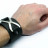 Чёрный кожаный браслет XC с металлической рамкой в виде икса
