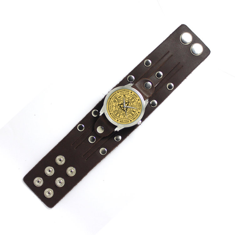Кожаный широкий браслет для часов SD с заклепками Артикул: 5606BR