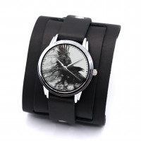 Наручные часы Dark Raven с чёрным вороном на широком браслете 