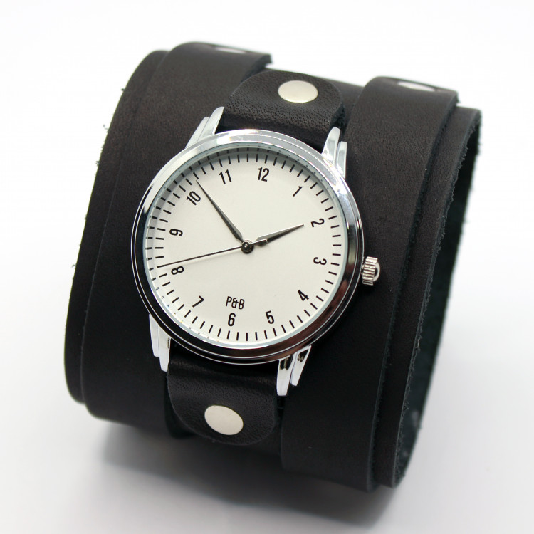 Наручний годинник Urban на широкому шкіряному чорному браслеті