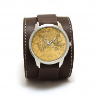 Чоловічий наручний годинник Travellers з картою світу на ремені хендмейд