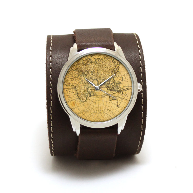 Чоловічий наручний годинник Travellers з картою світу на ремені хендмейд Артикул: TRV5500BRST