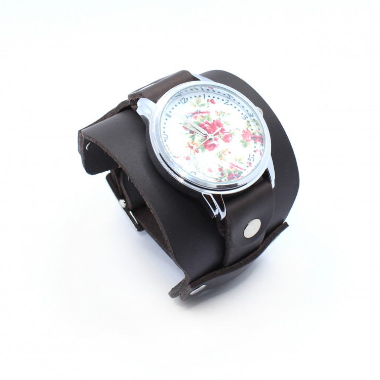 Женские часы Vignette с розами на коричневом браслете ручной работы Артикул: VGN335BR