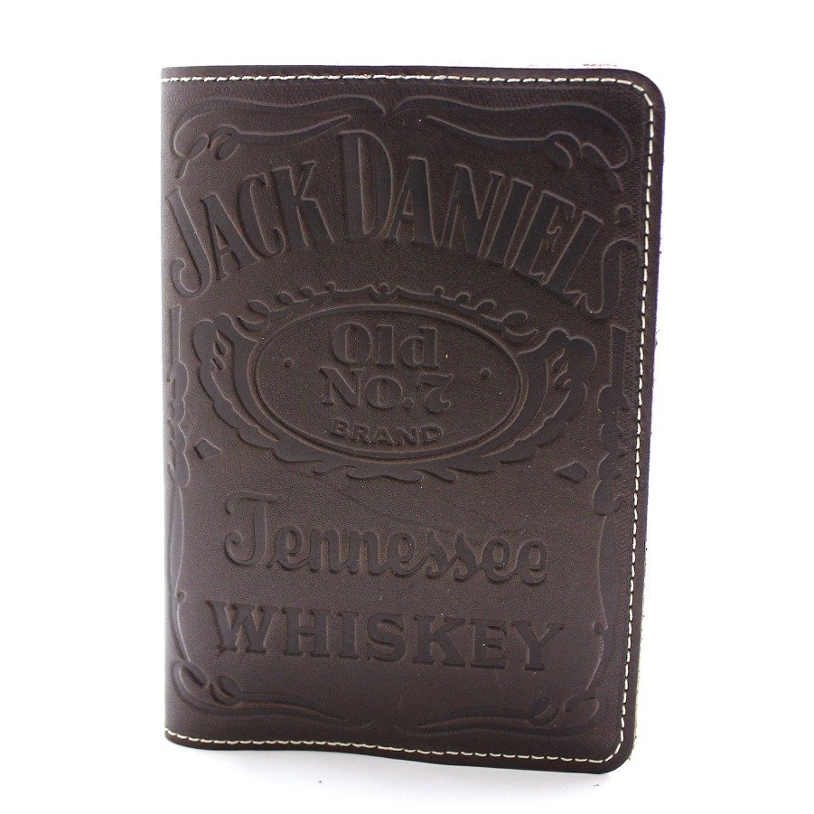 Темно-коричнева шкіряна обкладинка для паспорта Джек Деніелс