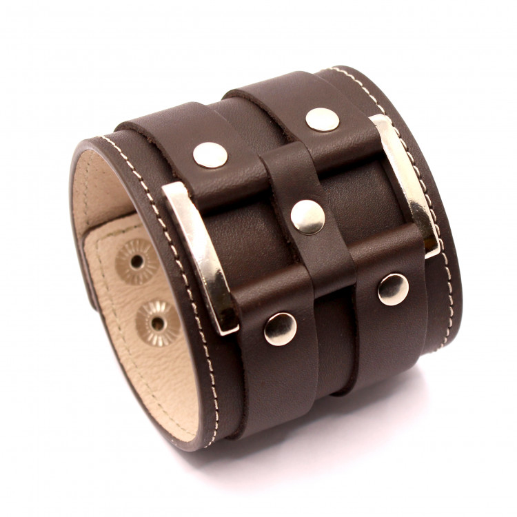 Кожаный браслет H347 Dot с бежевой прошивкой